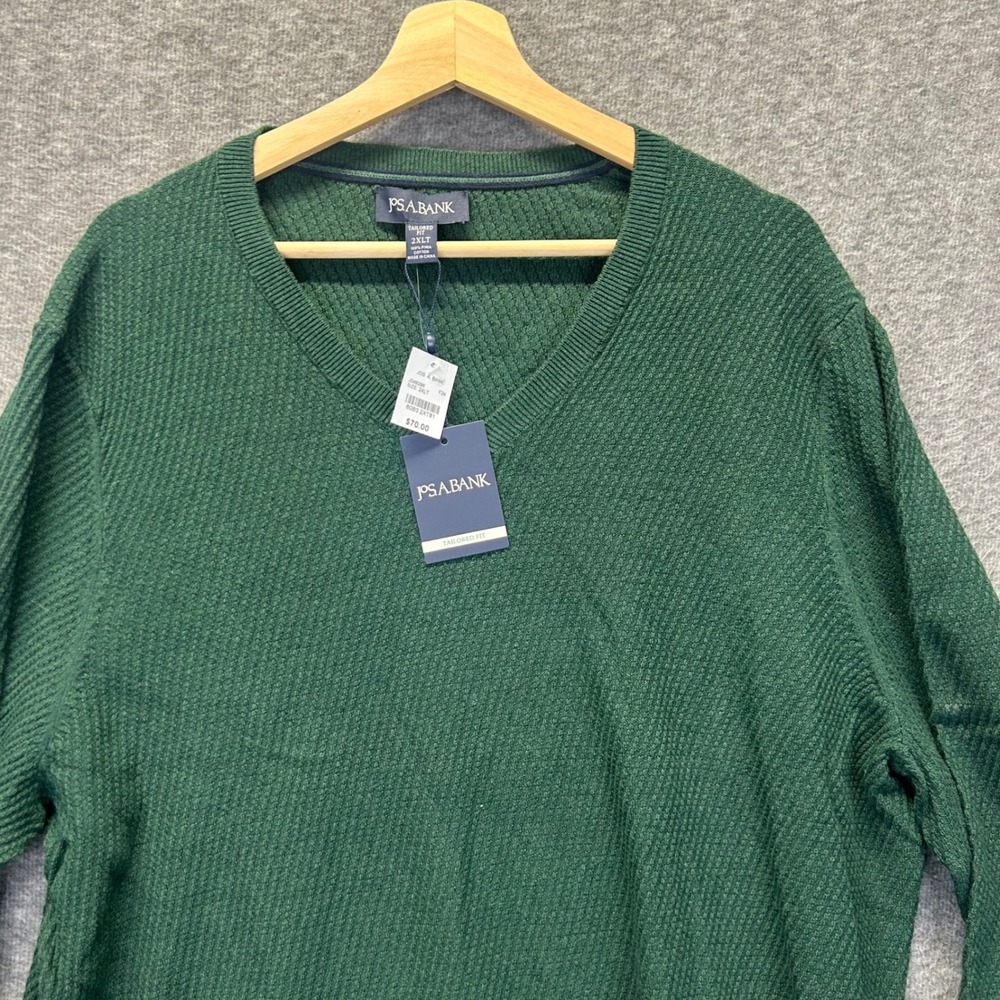 Jos A Bank Mens 2XLT V-Neck Sweater Green Pima Cotton Tailored Fit NWT J049266